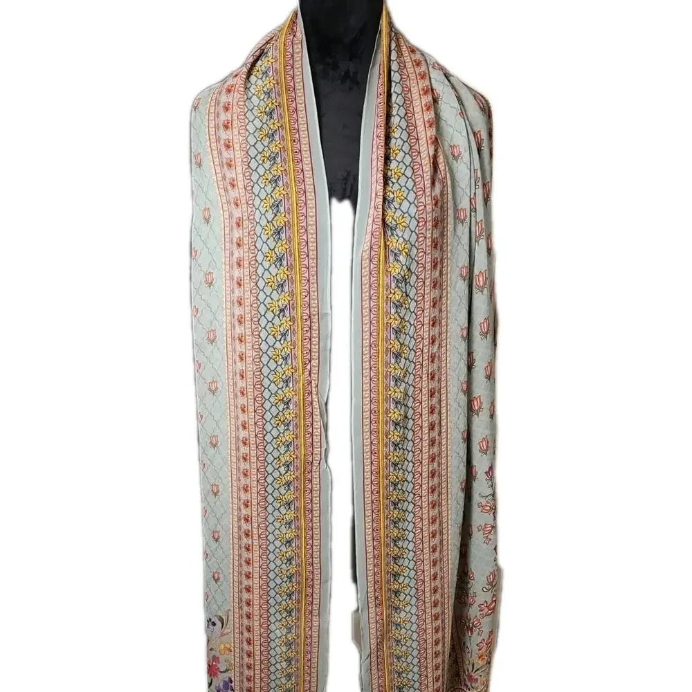 Boho Floral Embellished Scarf Multicolor Lightweight Shawl Wrap Festival - Picture 2 of 12